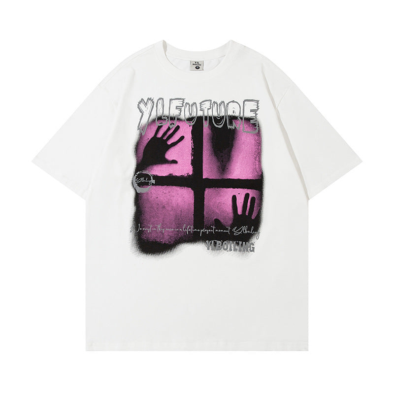 Depressed Fuzzy Printed Short Sleeve Men