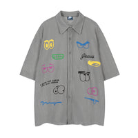 Fashion Cartoon Print Loose Shirt Men